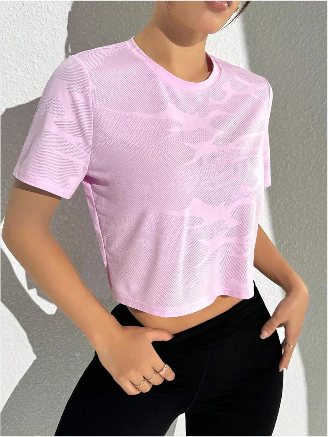 SweatyRocks Women's Short Sleeve Workout Crop Top Twist Mesh Athletic Sports Yoga T Shirts
