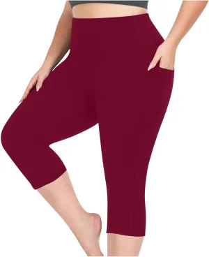 TANGNADE Women Yoga Capri Pants Plus Size Leggings Stretchy High Waist Workout Trouser Workout Pants with Pockets