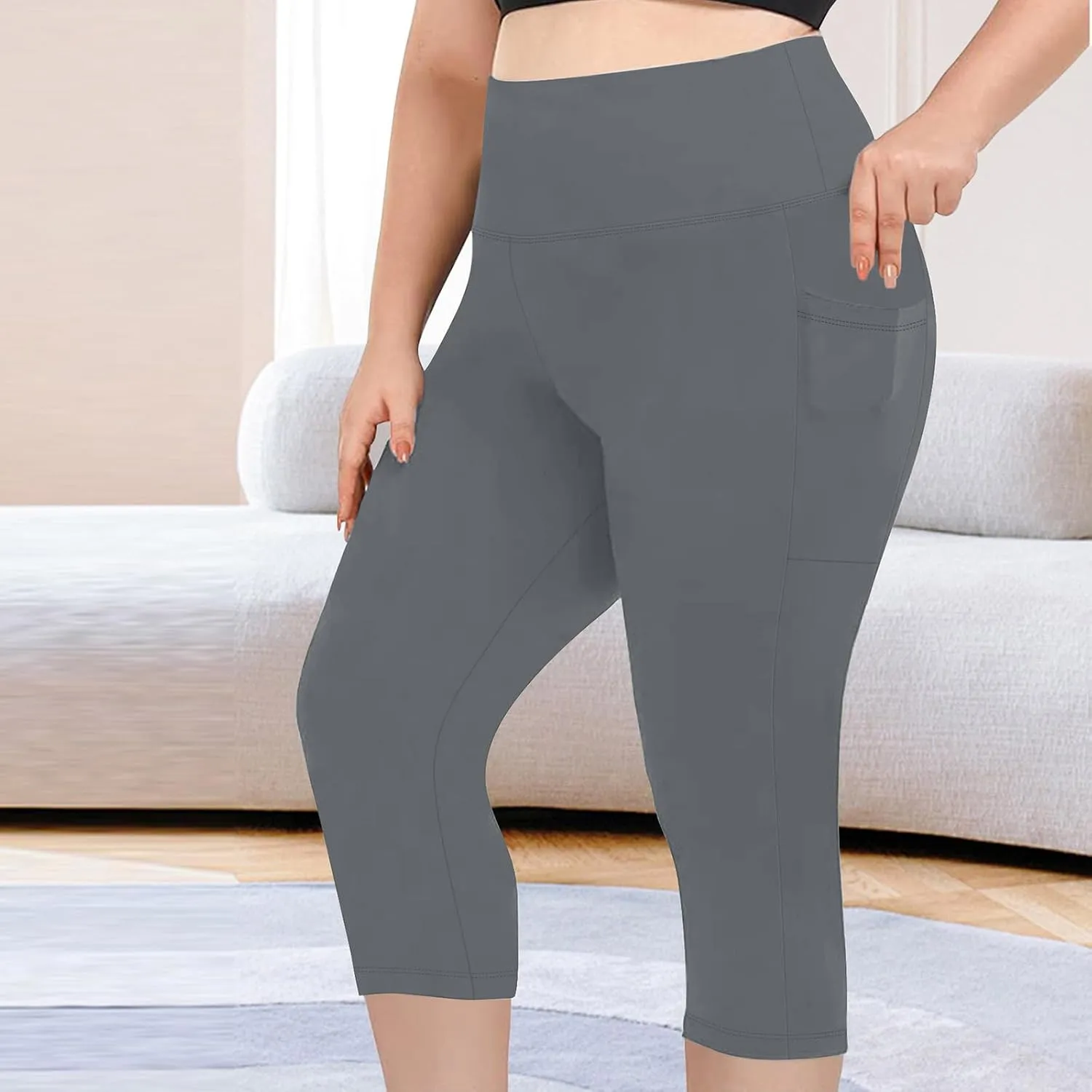 TANGNADE Women Yoga Capri Pants Plus Size Leggings Stretchy High Waist Workout Trouser Workout Pants with Pockets