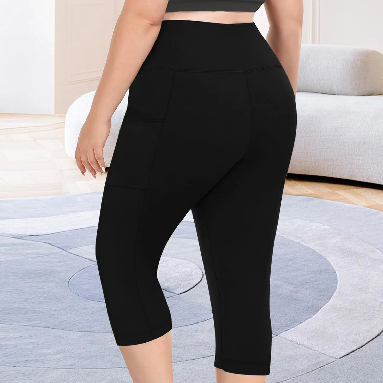 TANGNADE Women Yoga Capri Pants Plus Size Leggings Stretchy High Waist Workout Trouser Workout Pants with Pockets