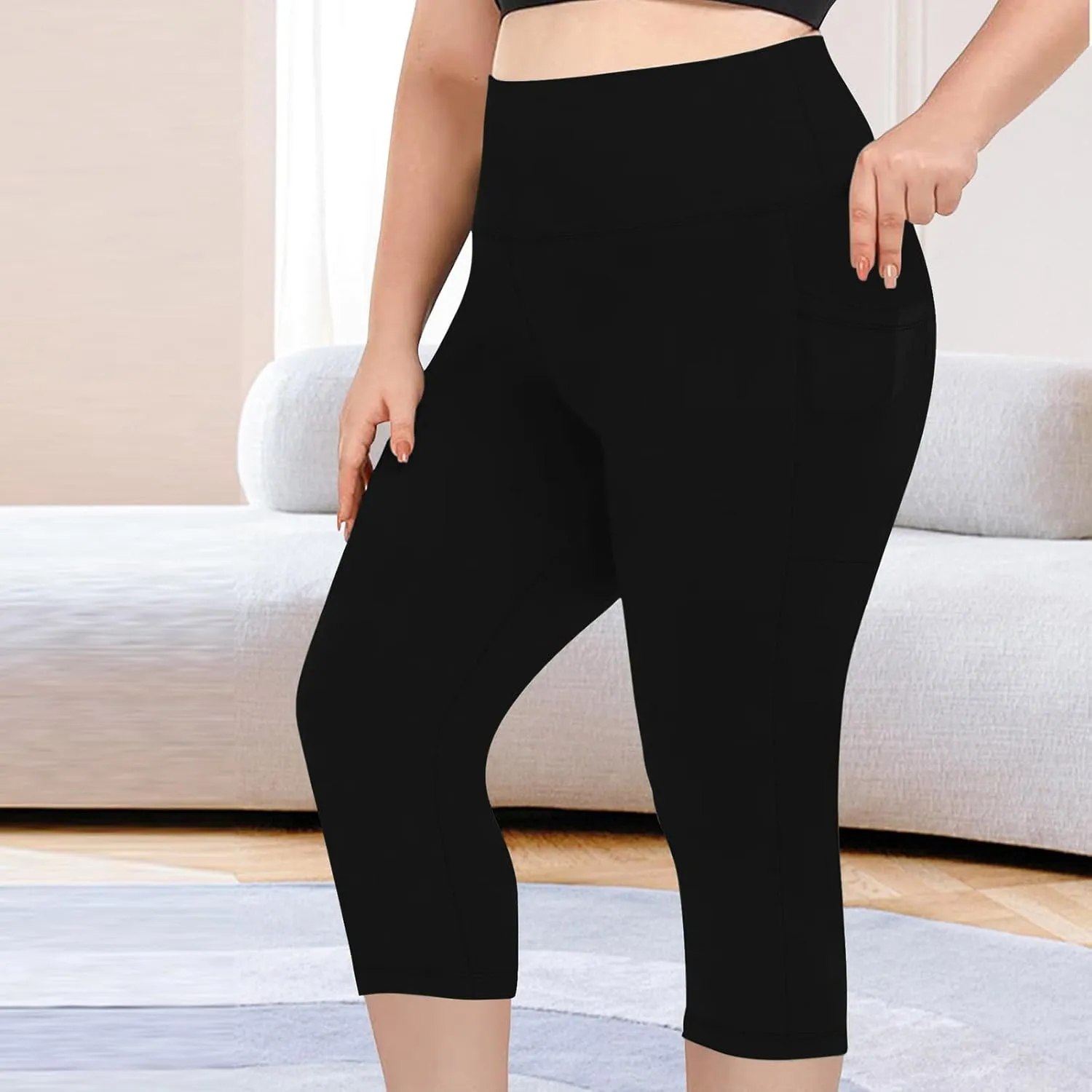TANGNADE Women Yoga Capri Pants Plus Size Leggings Stretchy High Waist Workout Trouser Workout Pants with Pockets