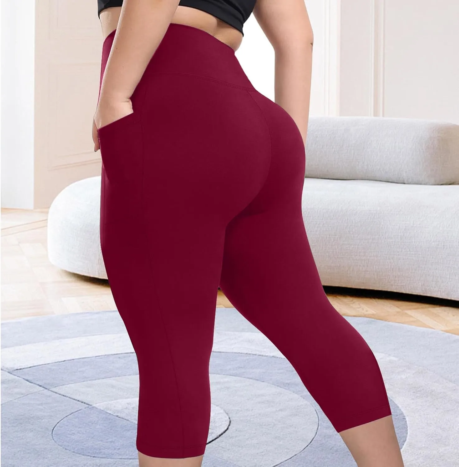 TANGNADE Women Yoga Capri Pants Plus Size Leggings Stretchy High Waist Workout Trouser Workout Pants with Pockets