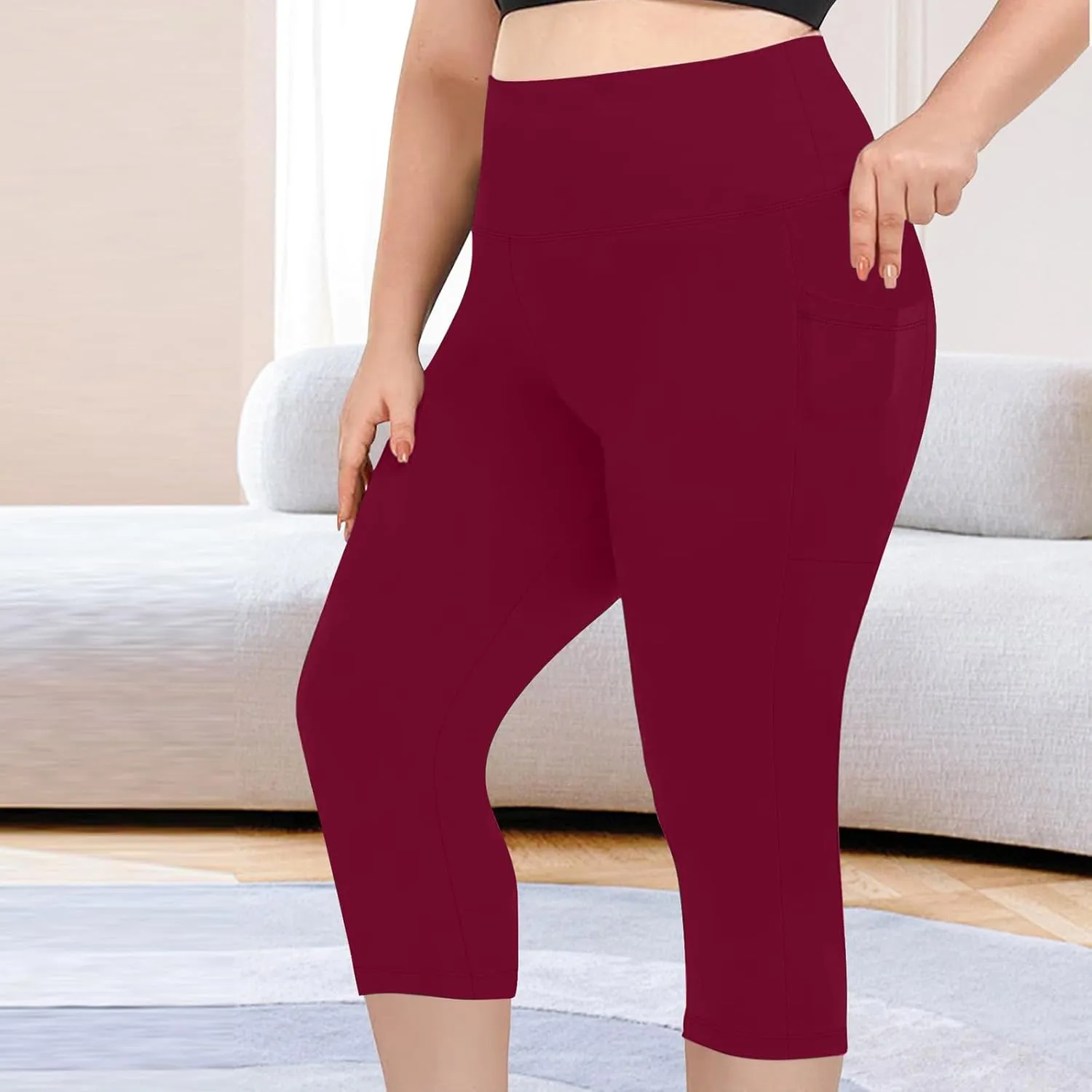TANGNADE Women Yoga Capri Pants Plus Size Leggings Stretchy High Waist Workout Trouser Workout Pants with Pockets