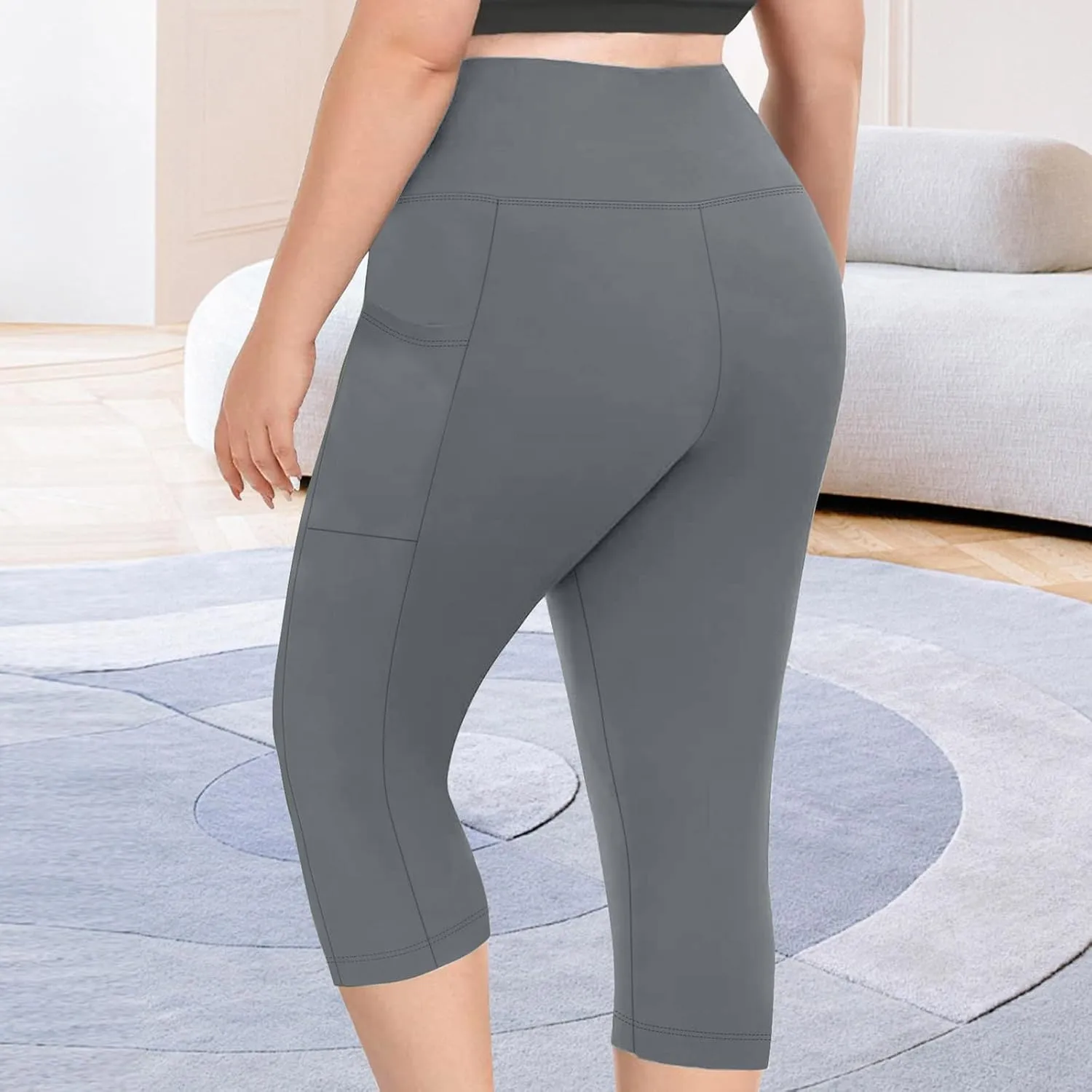 TANGNADE Women Yoga Capri Pants Plus Size Leggings Stretchy High Waist Workout Trouser Workout Pants with Pockets
