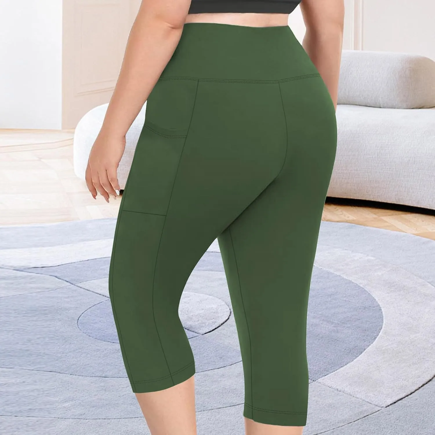TANGNADE Women Yoga Capri Pants Plus Size Leggings Stretchy High Waist Workout Trouser Workout Pants with Pockets
