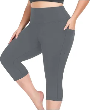 TANGNADE Women Yoga Capri Pants Plus Size Leggings Stretchy High Waist Workout Trouser Workout Pants with Pockets