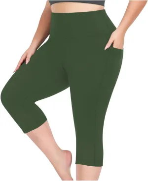 TANGNADE Women Yoga Capri Pants Plus Size Leggings Stretchy High Waist Workout Trouser Workout Pants with Pockets