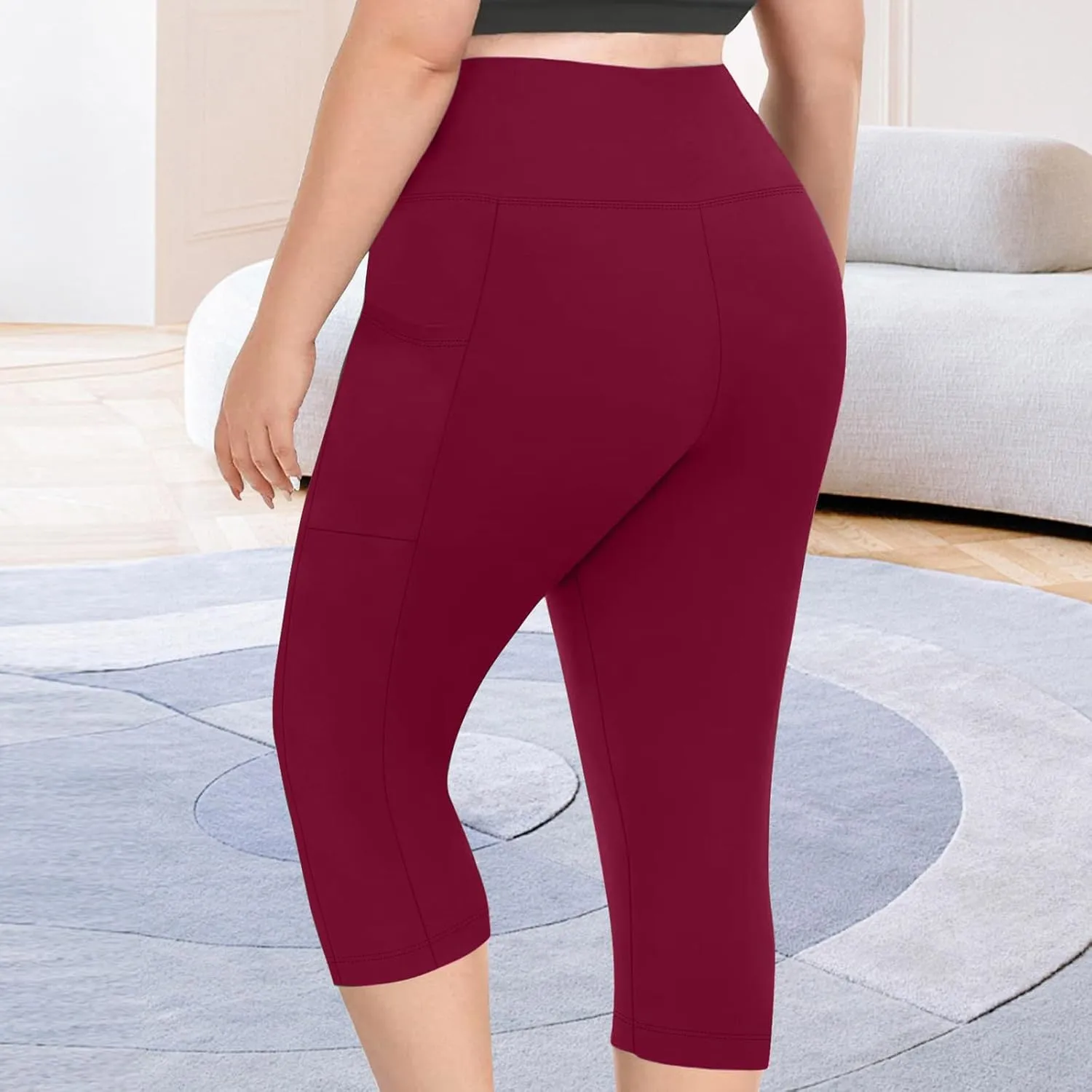 TANGNADE Women Yoga Capri Pants Plus Size Leggings Stretchy High Waist Workout Trouser Workout Pants with Pockets