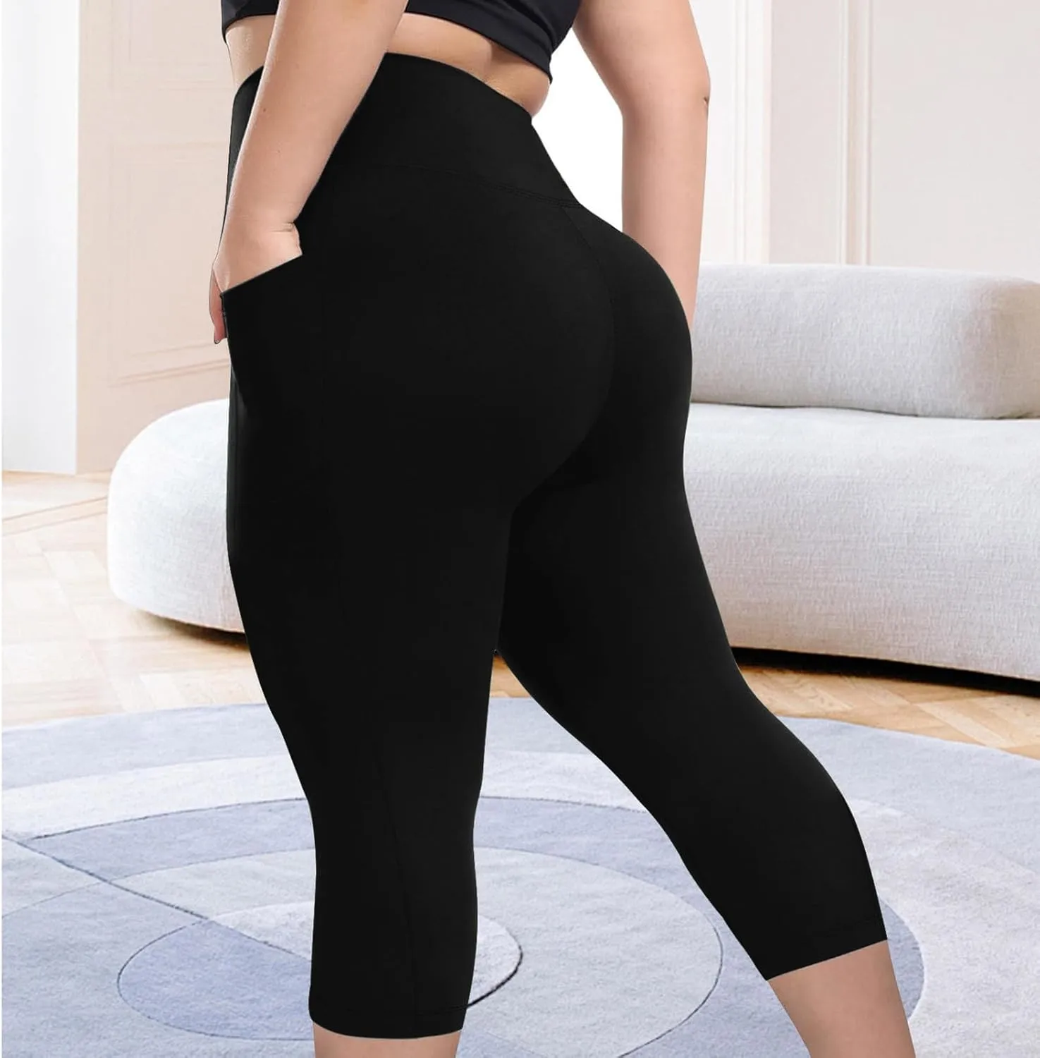 TANGNADE Women Yoga Capri Pants Plus Size Leggings Stretchy High Waist Workout Trouser Workout Pants with Pockets