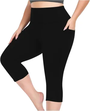 TANGNADE Women Yoga Capri Pants Plus Size Leggings Stretchy High Waist Workout Trouser Workout Pants with Pockets