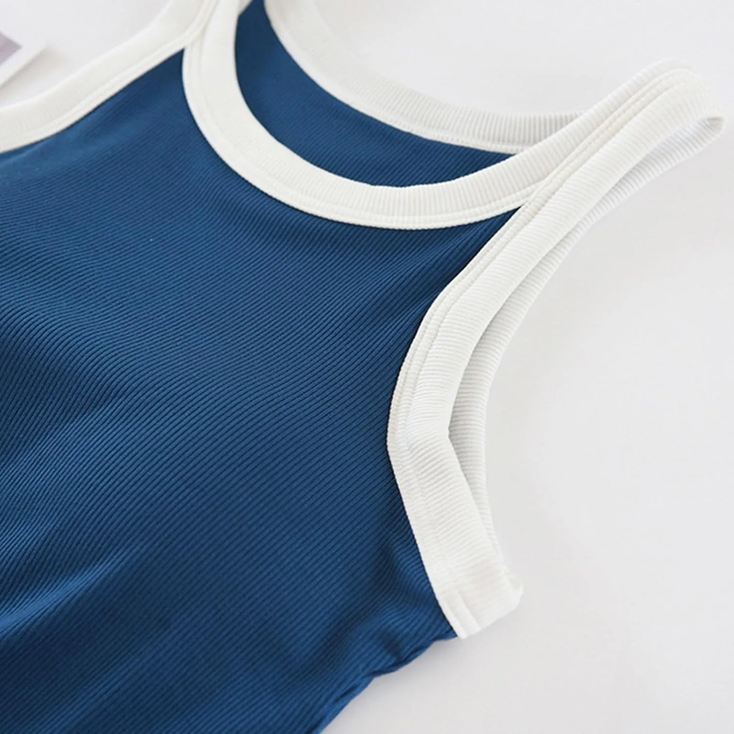 Tank Top for Women with Built-in Padded Bra Contrast Color Camisole Knit Cami Shirts Sports Yoga Crop Tops Gym Vest