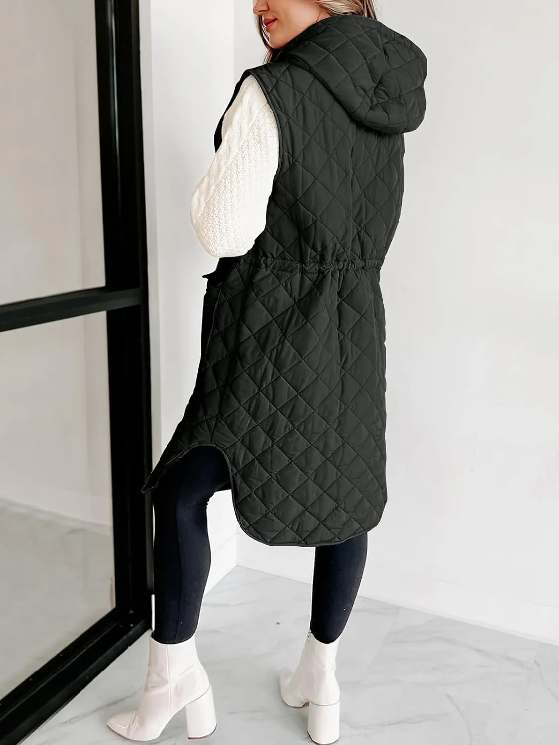 Tankaneo Women's Long Puffer Vest Sleeveless Hood Quilted Winter Outwear Warm Jackets Coats