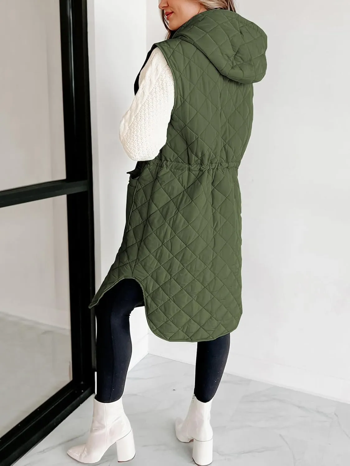 Tankaneo Women's Long Puffer Vest Sleeveless Hood Quilted Winter Outwear Warm Jackets Coats