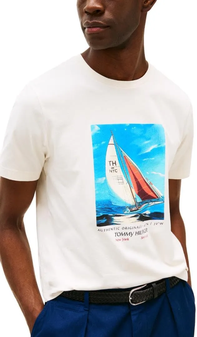 Tommy Hilfiger Men's Short Sleeve Cotton Graphic T-Shirts with Photo Print Design