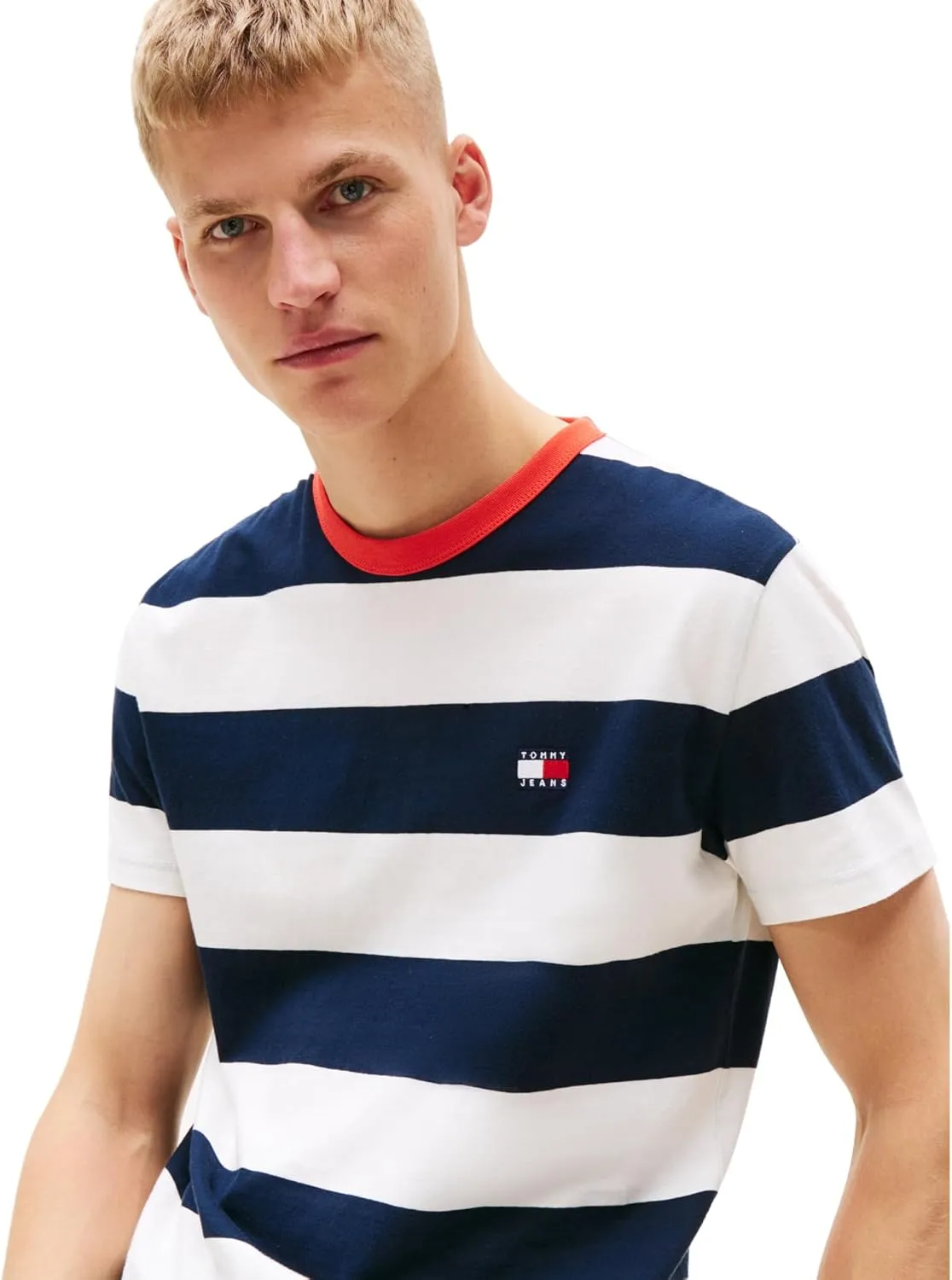 Tommy Jeans Men's Short Sleeve Cotton Graphic T-Shirts with Stripe Design
