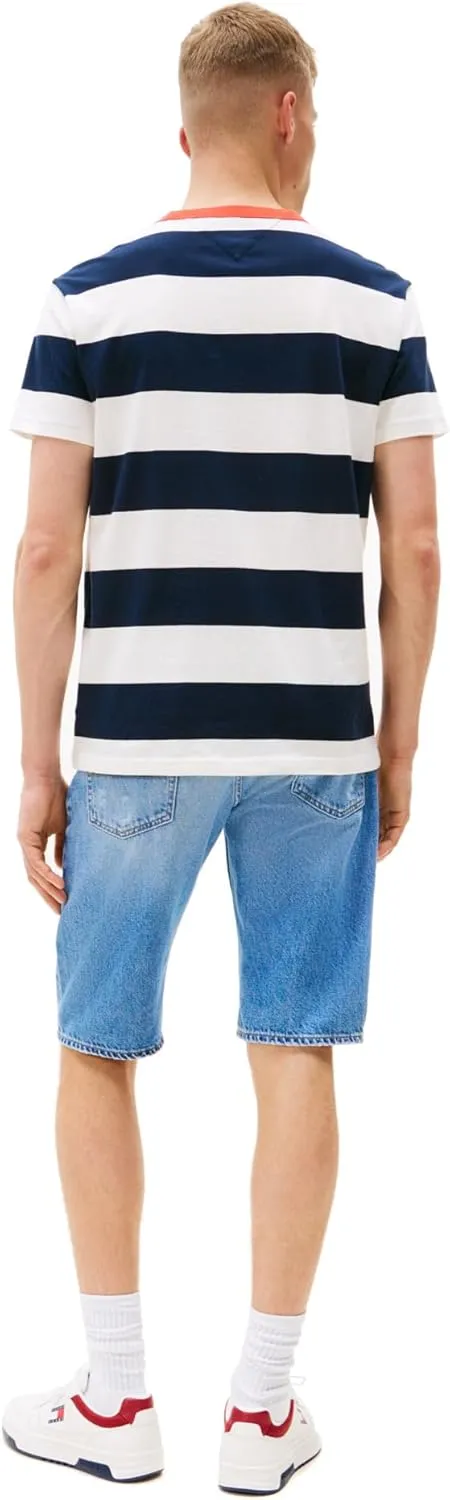 Tommy Jeans Men's Short Sleeve Cotton Graphic T-Shirts with Stripe Design