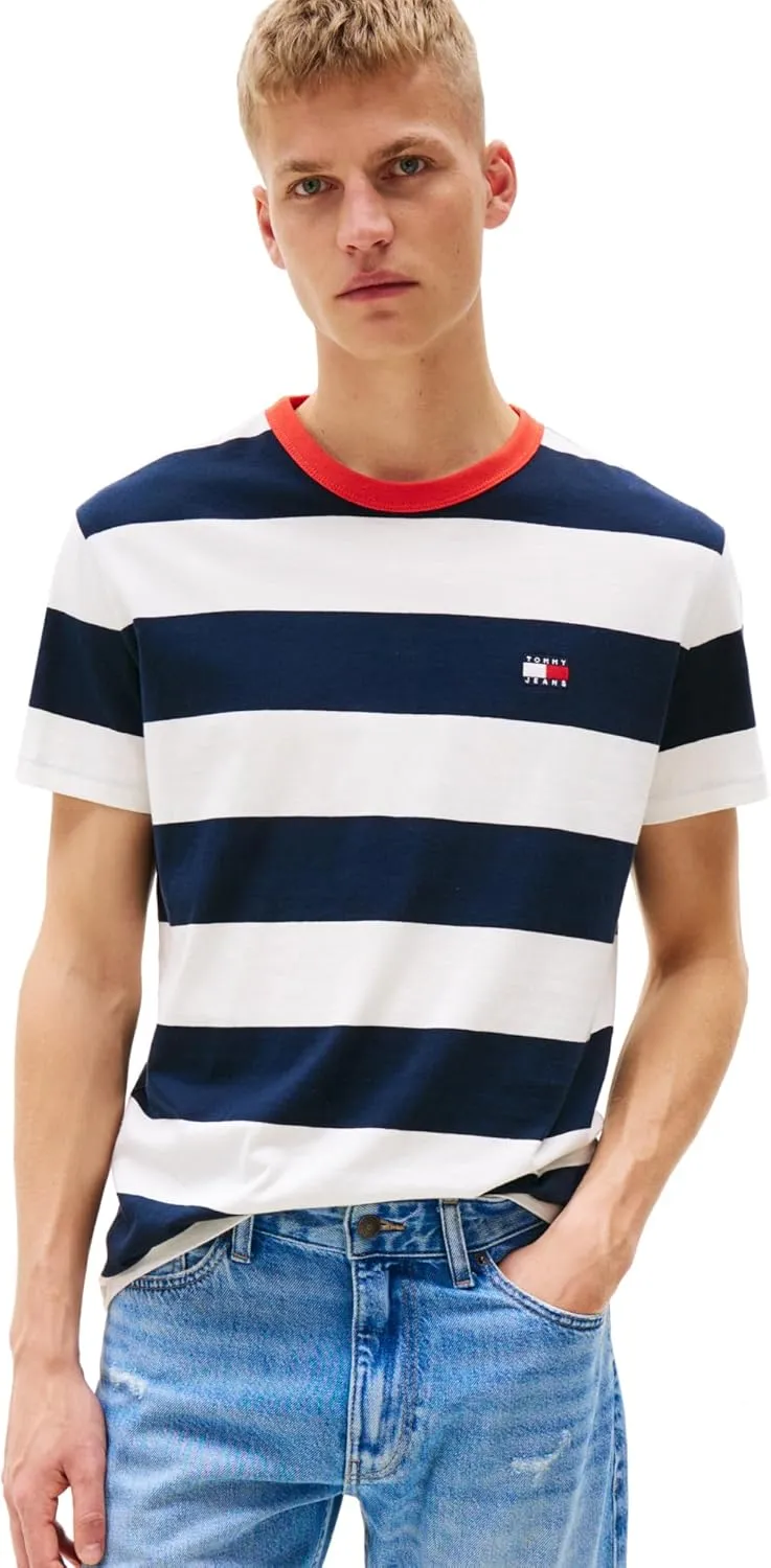 Tommy Jeans Men's Short Sleeve Cotton Graphic T-Shirts with Stripe Design