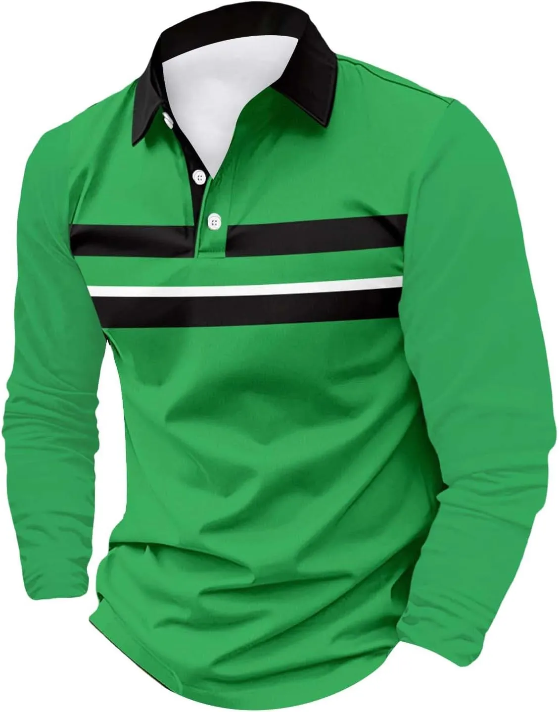 Tshirts for Men Button Up Collared Long Sleeve Trendy Patchwork Polo Shirts Lightweight Quick-Dry Athletic T Shirts