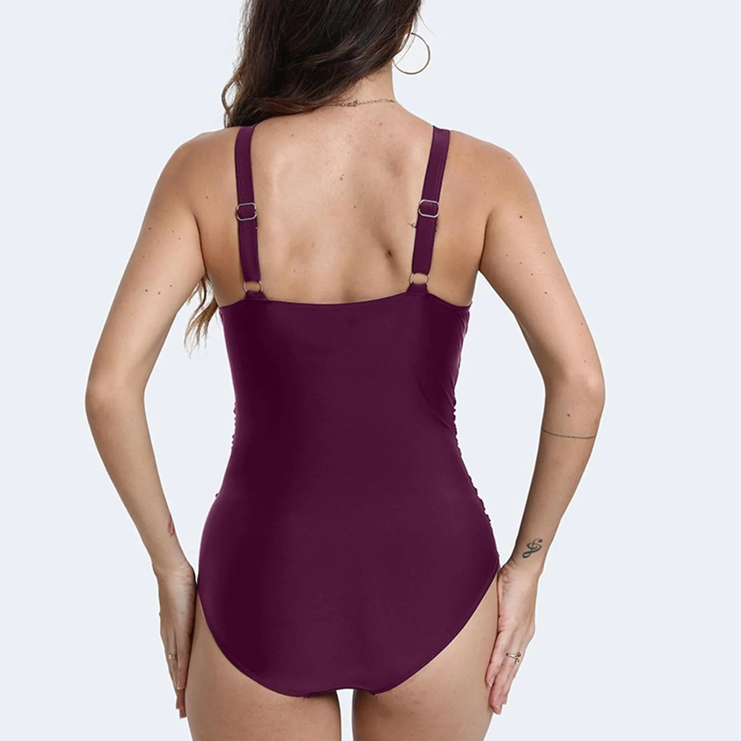 Tummy Control One Piece for Women Front Cross Ruched Swimsuits Backless Padded Push Up Swimwear Modest Bathing Suit