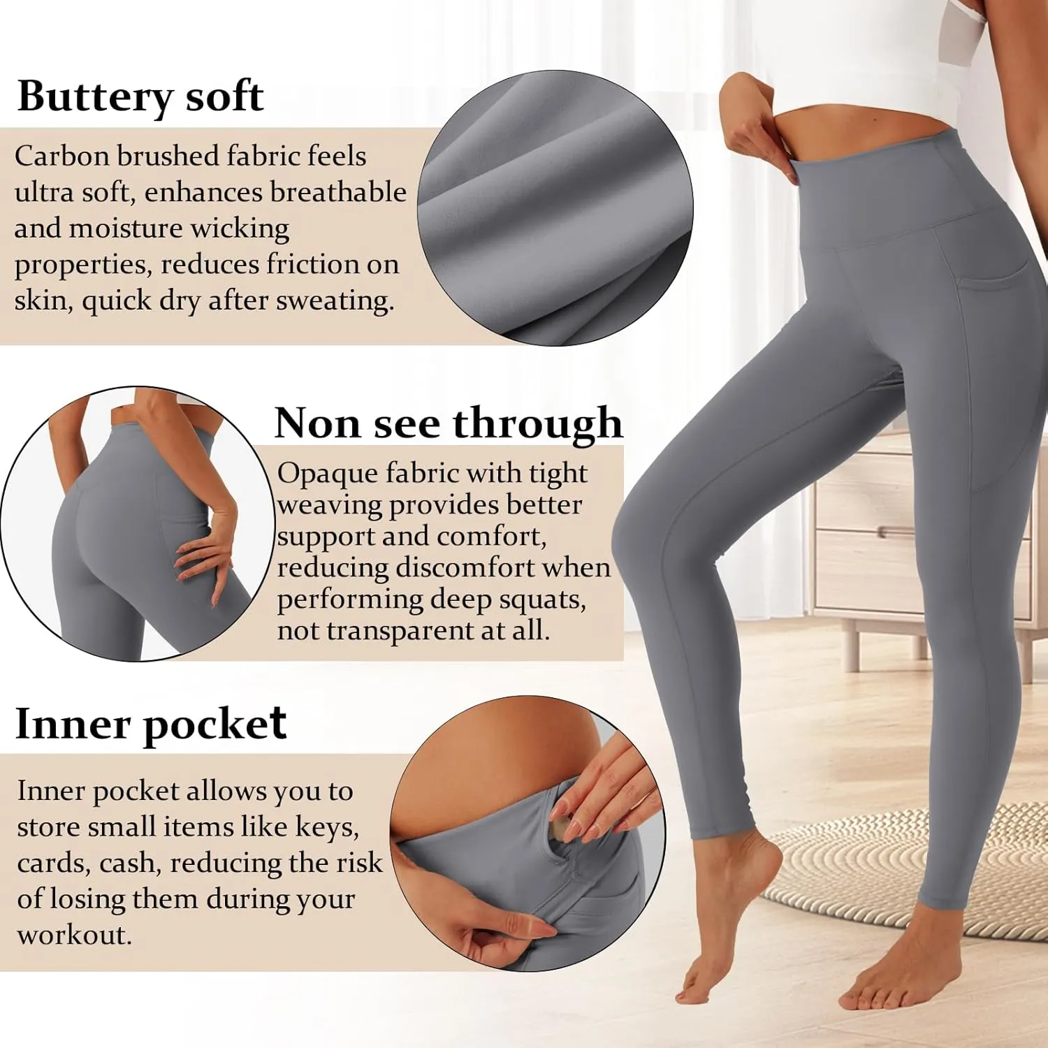 UNACOO Yoga Pants for Women High Waisted Tummy Control Yoga Pants with Pockets Elasticity Yoga Legging