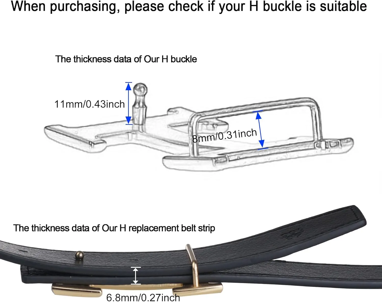 UzHot Reversible H Full Grain Cow Leather Belts Replacement Belt Strap Without Buckle 32mm Wide
