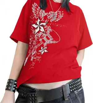 Vintage Rock Band T Shirts for Women Oversized Graphic Tees Country Music Y2k Grunge Shirts Baggy Streetwear Shirt