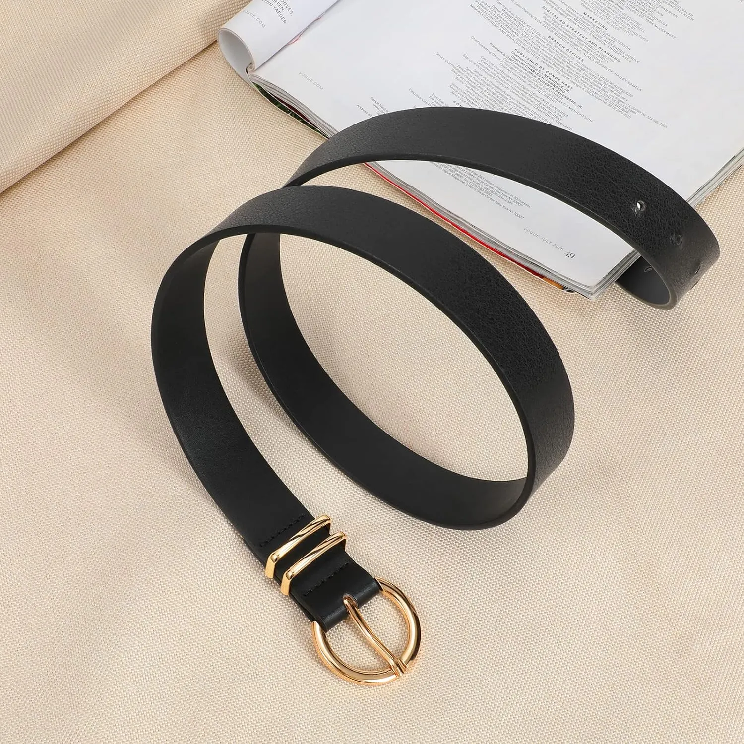 VONMELLI 2 Pack Women's Leather Belts for Jeans Dresses Fashion Gold Buckle Ladies Belt