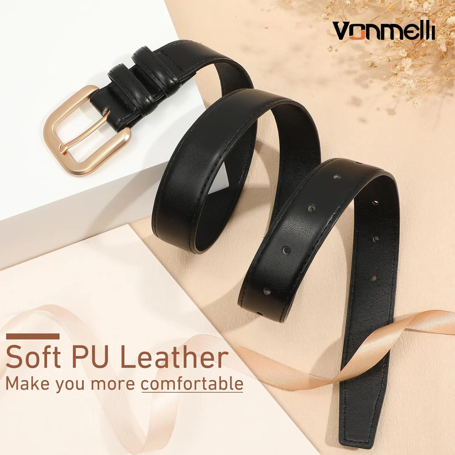 VONMELLI Leather Belts for Women Fashion Wasit Ladies Belt for Jeans Pants Dresses with Pin Buckle