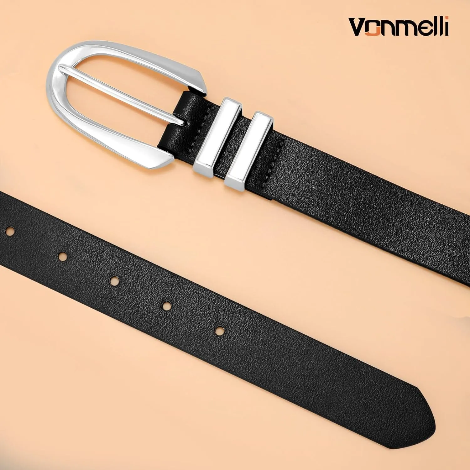 VONMELLI Women's Leather Belts For Jeans Dresses Pants Fashion Ladies Waist Belt with Gold Buckle