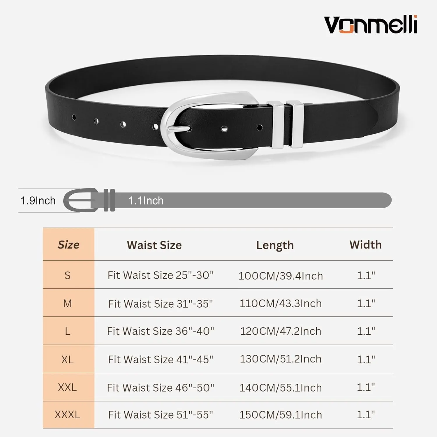 VONMELLI Women's Leather Belts For Jeans Dresses Pants Fashion Ladies Waist Belt with Gold Buckle