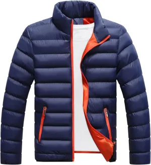 WENKOMG1 Mens Puffer Jacket Long Sleeve Lightweight Packable Outdoor Down Jacket Winter Fall Turtleneck Outerwear Coat