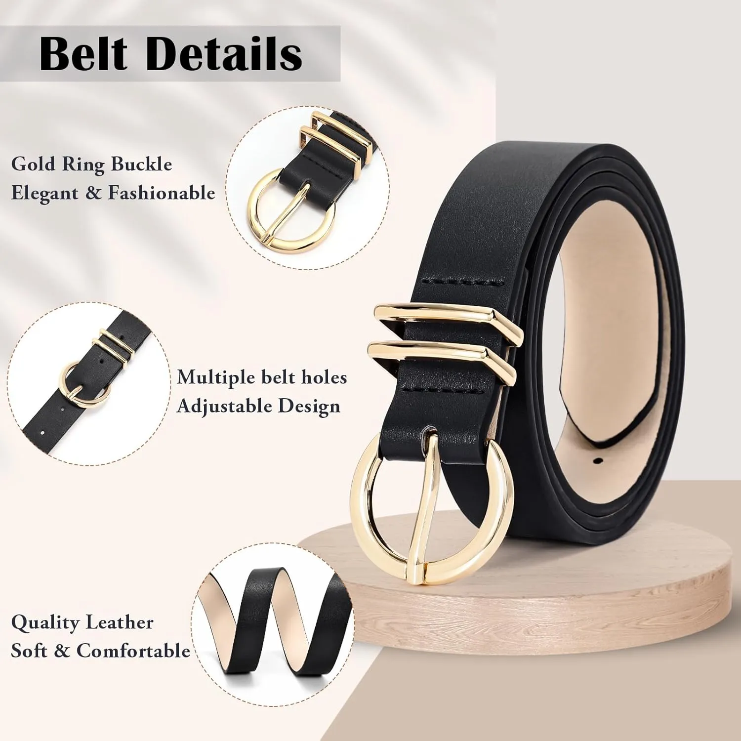 WHIPPY Women Leather Belt Fashion Design belt Gold Buckle Ladies Belt for Jeans Pants Dresses