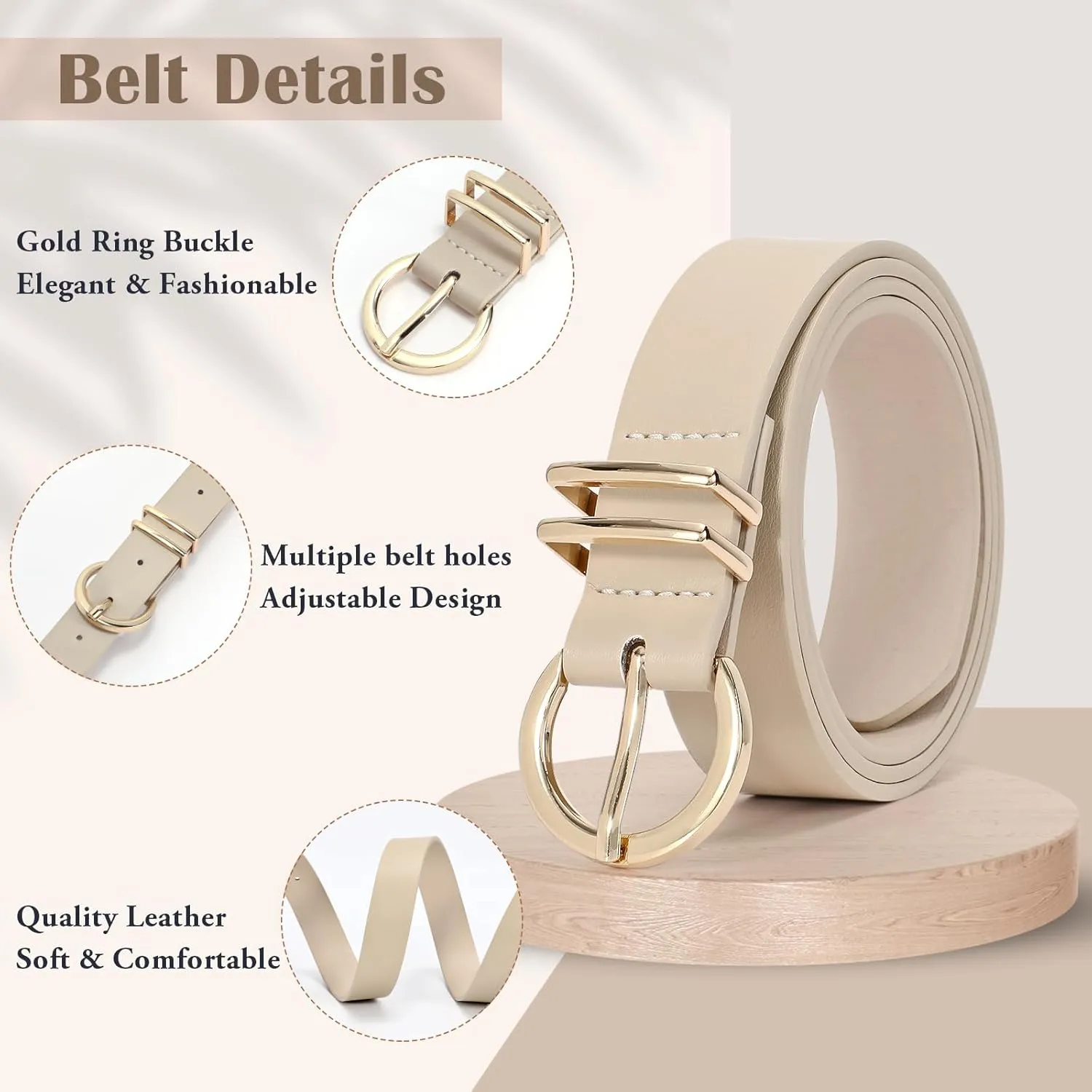 WHIPPY Women Leather Belt Fashion Design belt Gold Buckle Ladies Belt for Jeans Pants Dresses