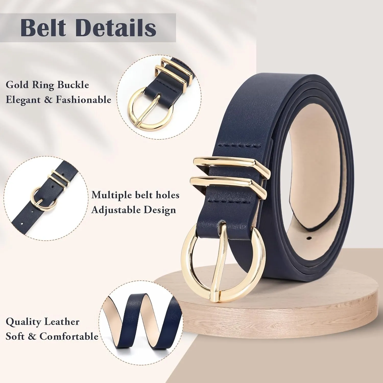 WHIPPY Women Leather Belt Fashion Design belt Gold Buckle Ladies Belt for Jeans Pants Dresses