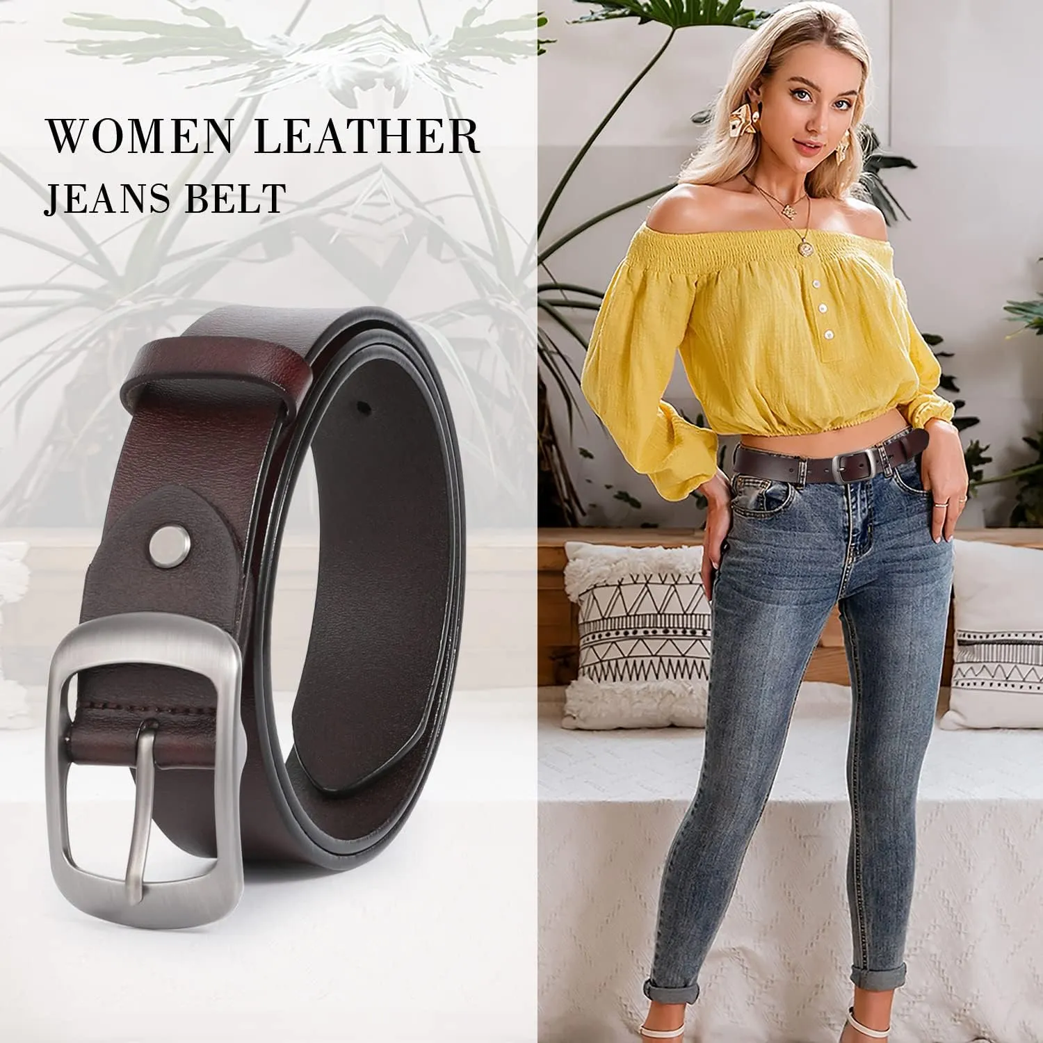 WHIPPY Women Leather Belts for Jeans Pants Fashion Dress Belt for Women with Solid Pin Buckle