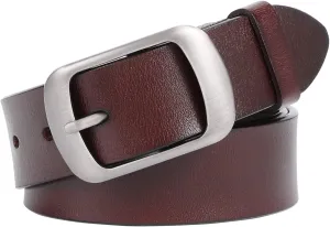 WHIPPY Women Leather Belts for Jeans Pants Fashion Dress Belt for Women with Solid Pin Buckle