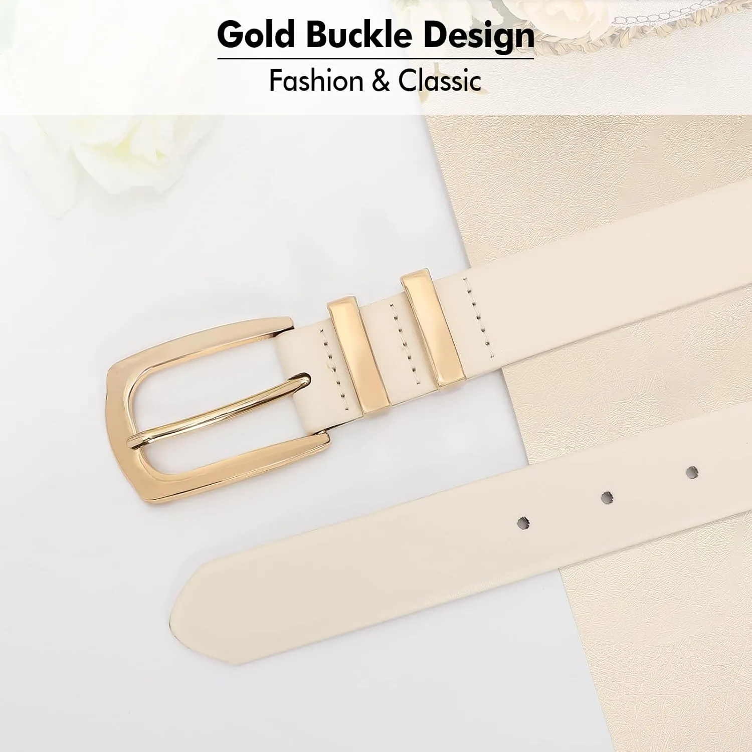 WHIPPY Women's Leather Belts for Jeans Pants Fashion Ladies Belt Gold Buckle Belts for Women