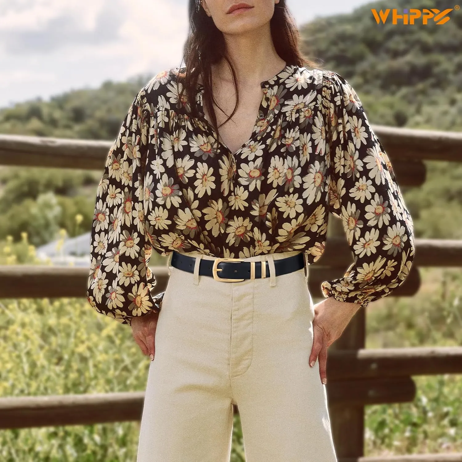 WHIPPY Women's Leather Belts for Jeans Pants Fashion Ladies Belt Gold Buckle Belts for Women