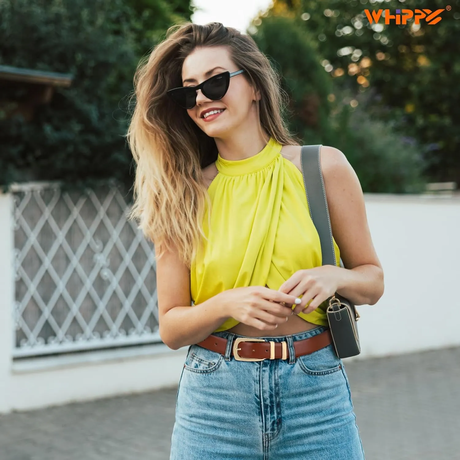 WHIPPY Women's Leather Belts for Jeans Pants Fashion Ladies Belt Gold Buckle Belts for Women