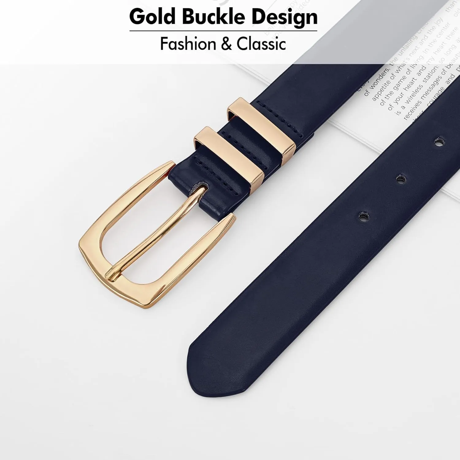 WHIPPY Women's Leather Belts for Jeans Pants Fashion Ladies Belt Gold Buckle Belts for Women