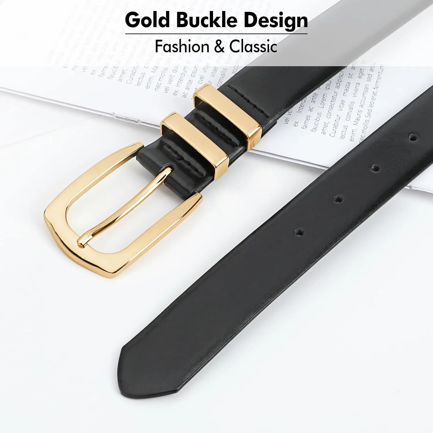 WHIPPY Women's Leather Belts for Jeans Pants Fashion Ladies Belt Gold Buckle Belts for Women