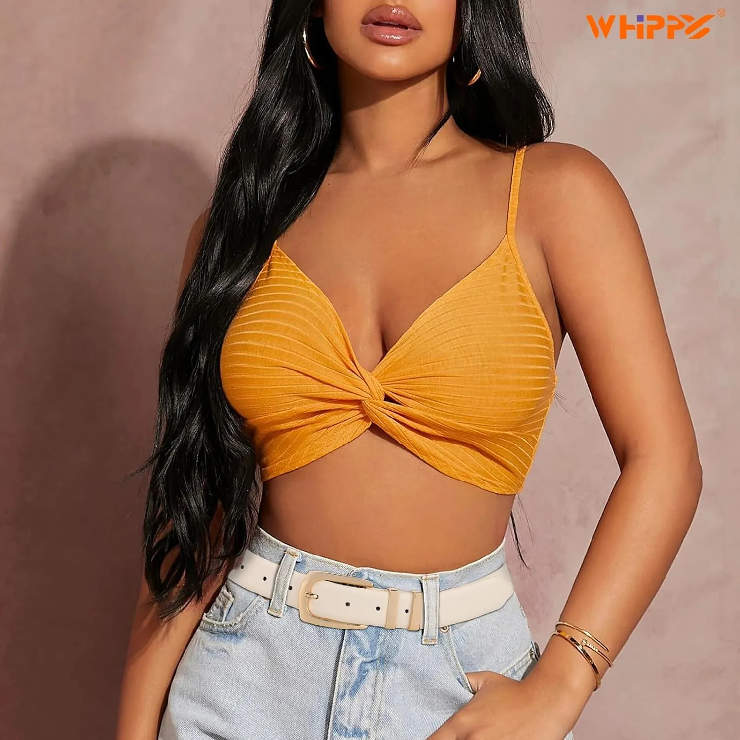 WHIPPY Women's Leather Belts for Jeans Pants Fashion Ladies Belt Gold Buckle Belts for Women