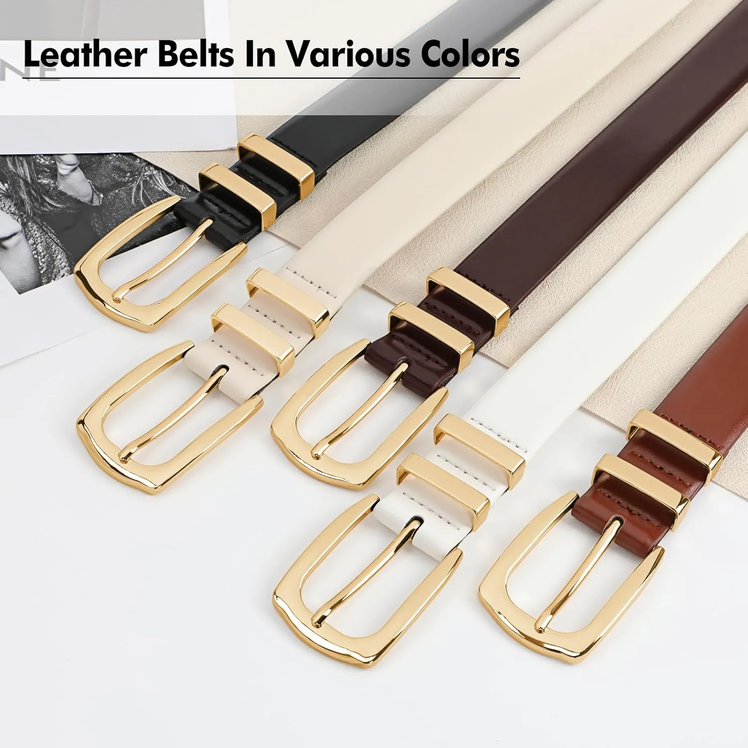 WHIPPY Women's Leather Belts for Jeans Pants Fashion Ladies Belt Gold Buckle Belts for Women