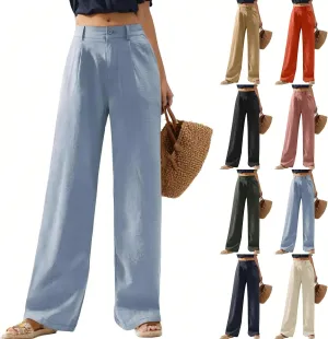 Wide Leg Linen Pants for Women 2025 Trendy Lightweight Summer Palazzo Pants Straight Leg Work Trousers with Pockets