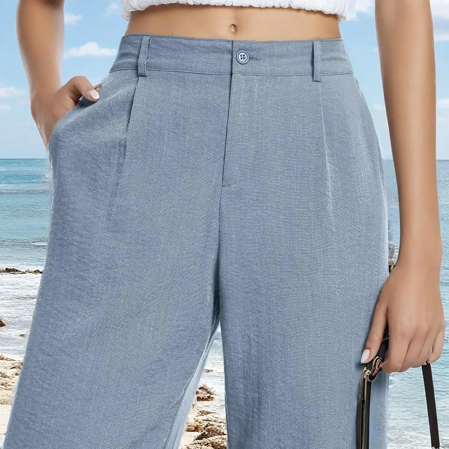 Wide Leg Linen Pants for Women 2025 Trendy Lightweight Summer Palazzo Pants Straight Leg Work Trousers with Pockets