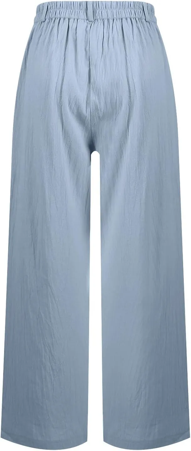 Wide Leg Linen Pants for Women 2025 Trendy Lightweight Summer Palazzo Pants Straight Leg Work Trousers with Pockets