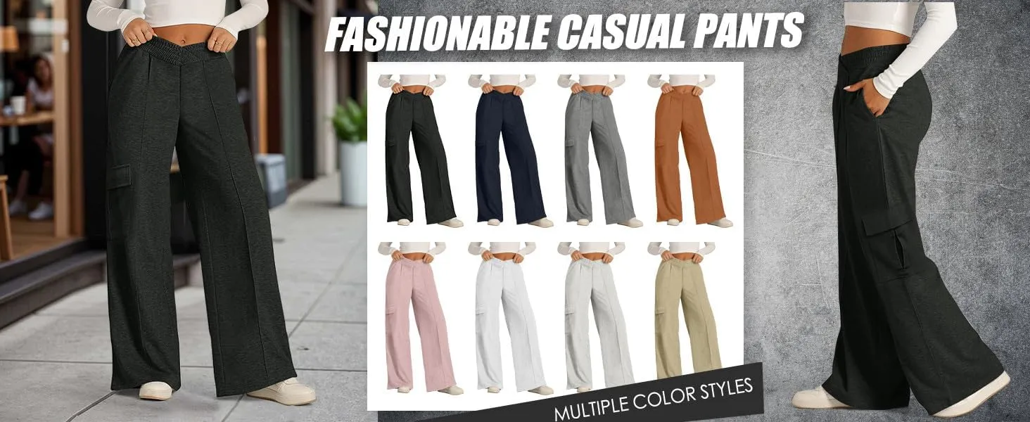 Wide Leg Sweatpants for Women Premium Dressy Soft Comfy Baggy Sweatpants V Crossover Athleisure Loose Sweatpants