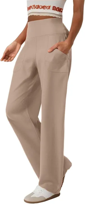 Wide Leg Yoga Pants for Women High Waist Straight Leg Trouser Stretch Lounge Pants Baggy Sweatpants with Pockets
