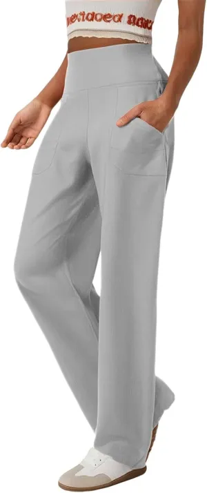 Wide Leg Yoga Pants for Women High Waist Straight Leg Trouser Stretch Lounge Pants Baggy Sweatpants with Pockets