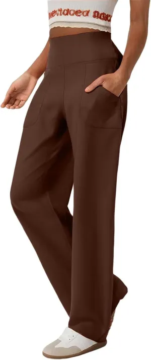 Wide Leg Yoga Pants for Women High Waist Straight Leg Trouser Stretch Lounge Pants Baggy Sweatpants with Pockets